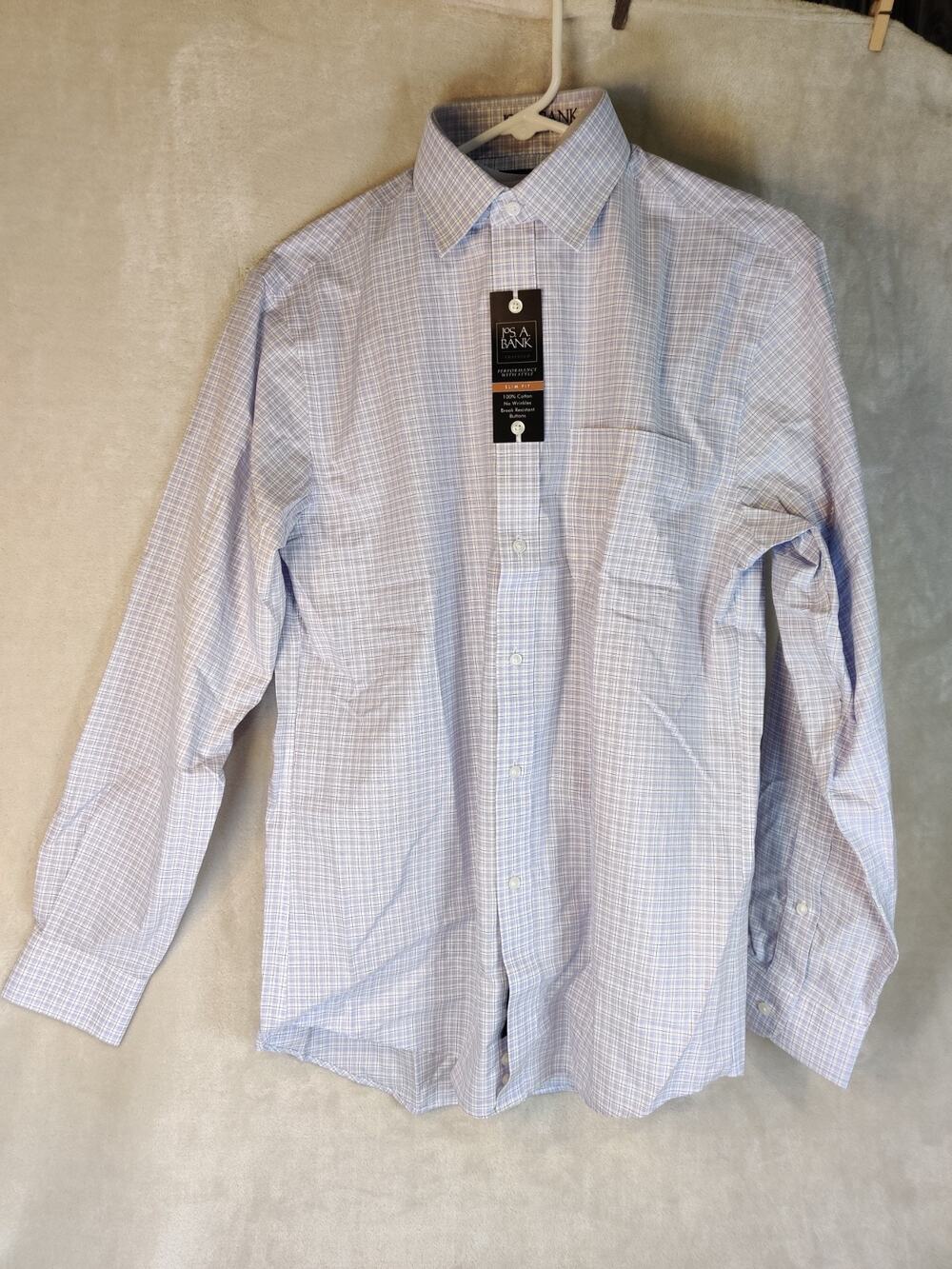 Jos A Bank Purple Plaid Slim Fit Shirt Button Down Cotton Travelers 15.5/34 NWT